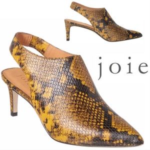 Joie Yellow Black Rines Snake Leather Heel Pump Fashion Pointed Toe Sandal Shoe